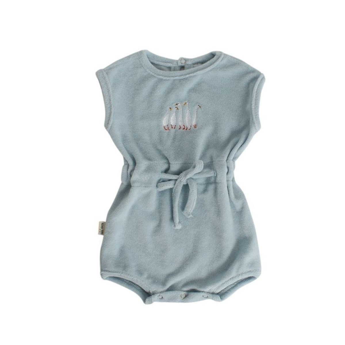 Ekstra İnce Havlu Romper - Tulum - Duck Family - Ördek Ailesi Nakış - Uçuk Mavi