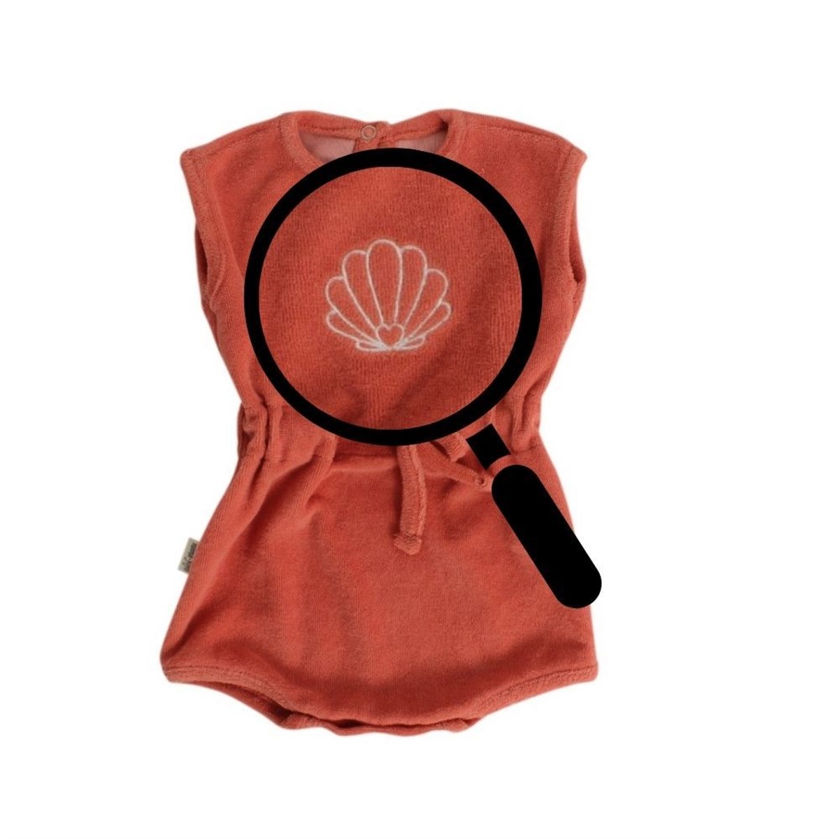 Ekstra İnce Havlu Romper Tulum - Shell - Deniz Kabuğu Nakış - Mercan Rengi