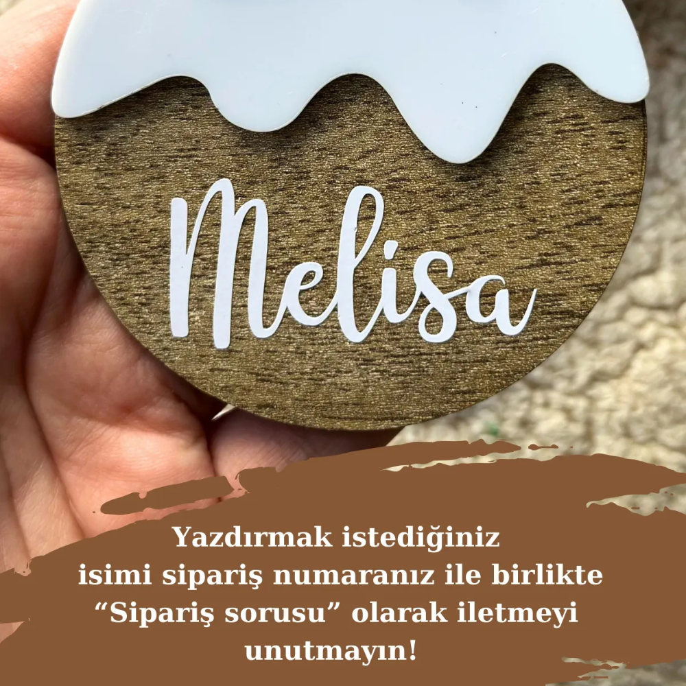 İsme Özel Yılbaşı Ağaç Süsü - Ahşap El Yapımı Kar Eldiveni