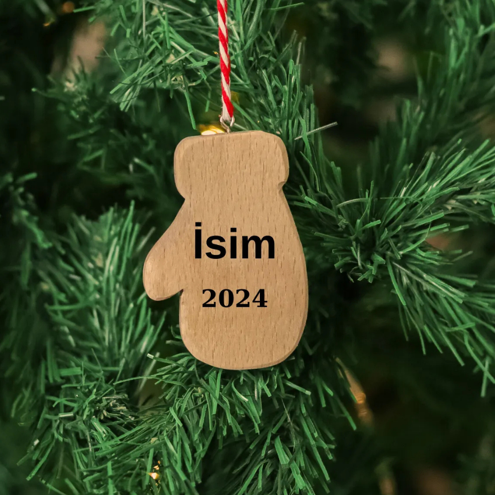 İsme Özel Yılbaşı Ağaç Süsü - Ahşap El Yapımı Kar Eldiveni