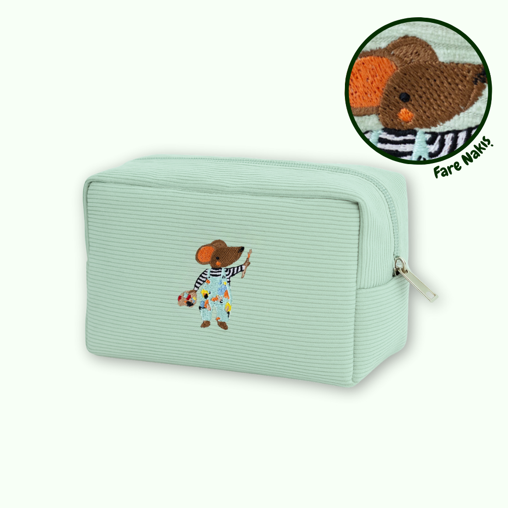 Kadife Organizer Çanta Mint - Fare nakışlı