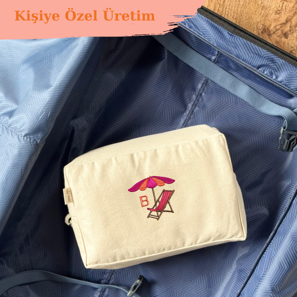 Kişiye Özel Harfli Organizer Çanta Plaj Nakışlı