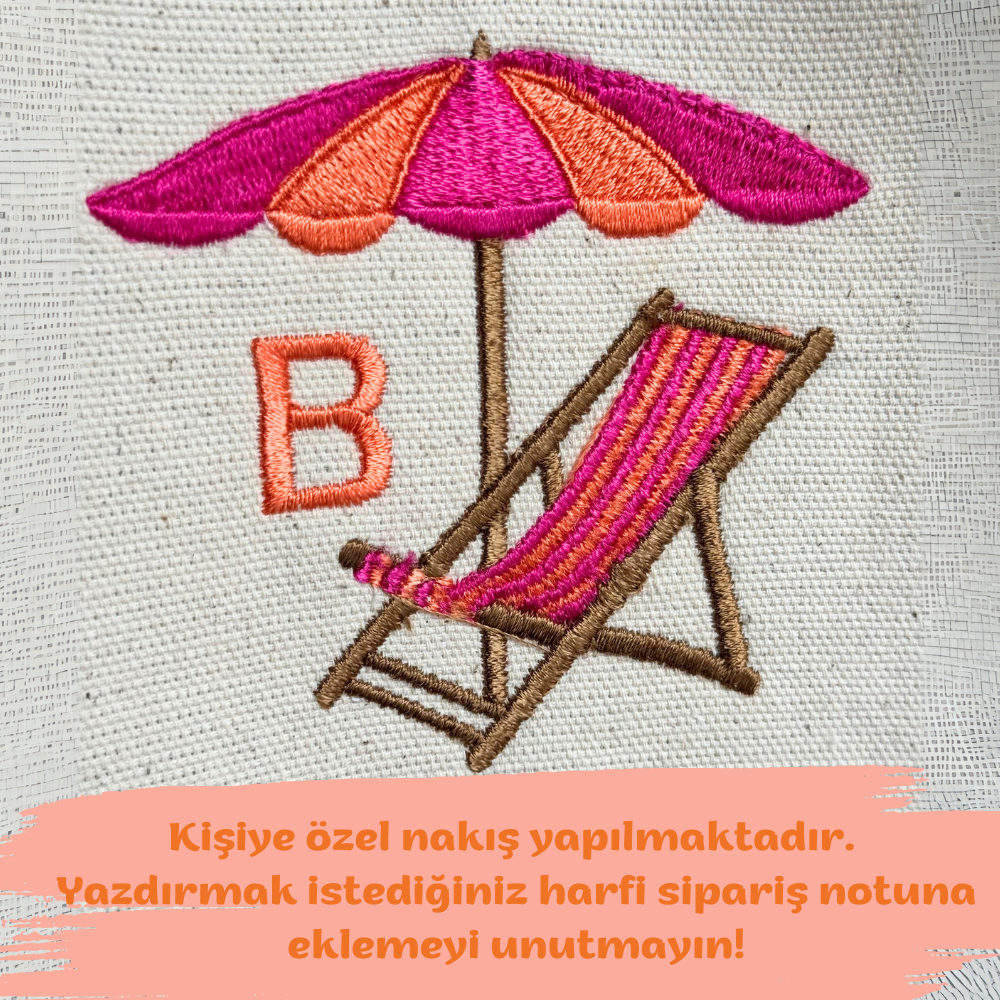 Kişiye Özel Harfli Organizer Çanta Plaj Nakışlı