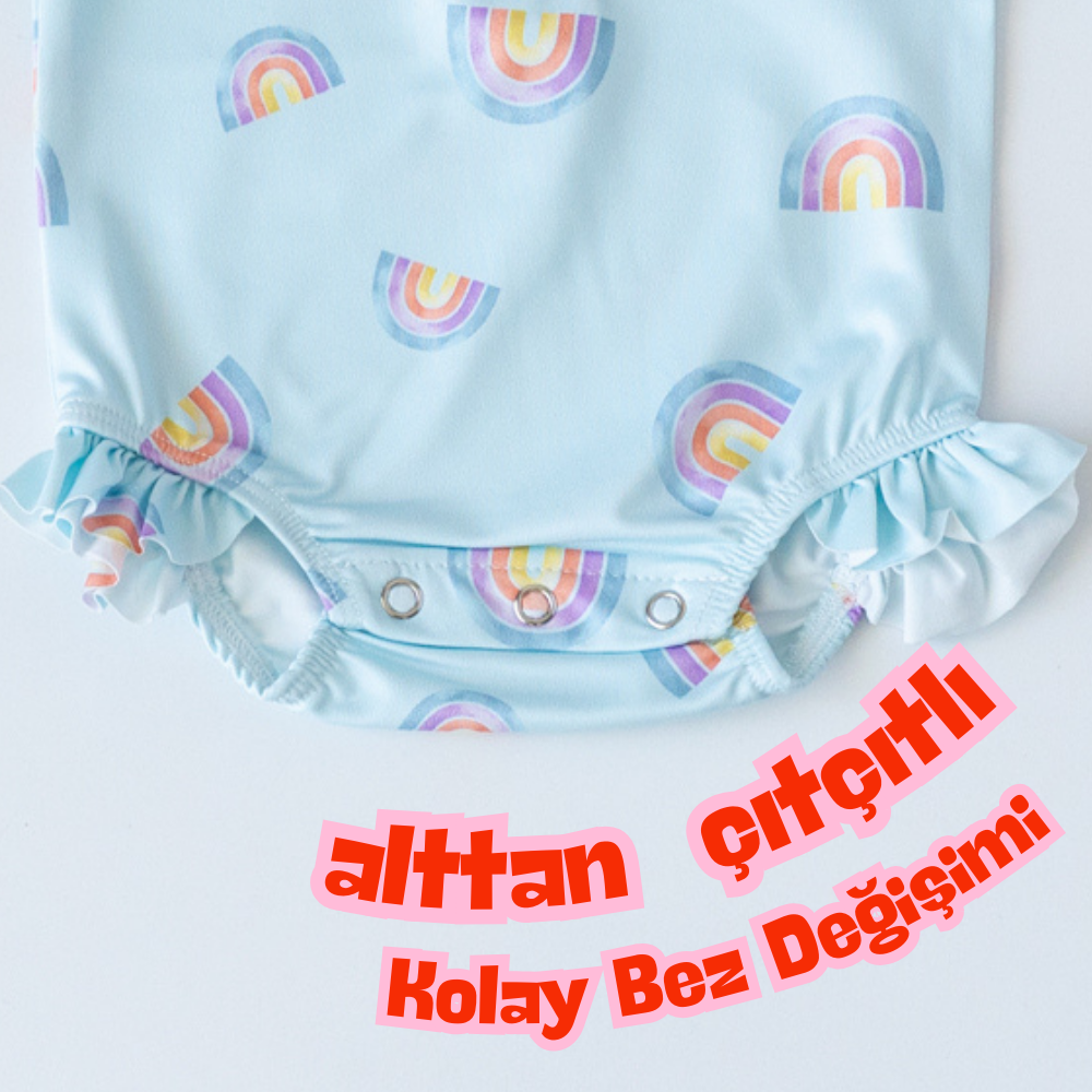 Önden Fermuarlı - Alttan Çıtçıtlı Mayo Gökkuşağı