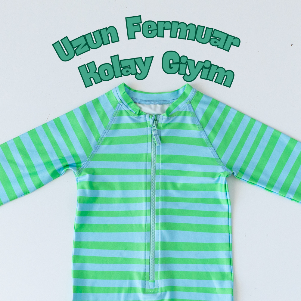 Önden Fermuarlı - Tulum Mayo - Çizgili