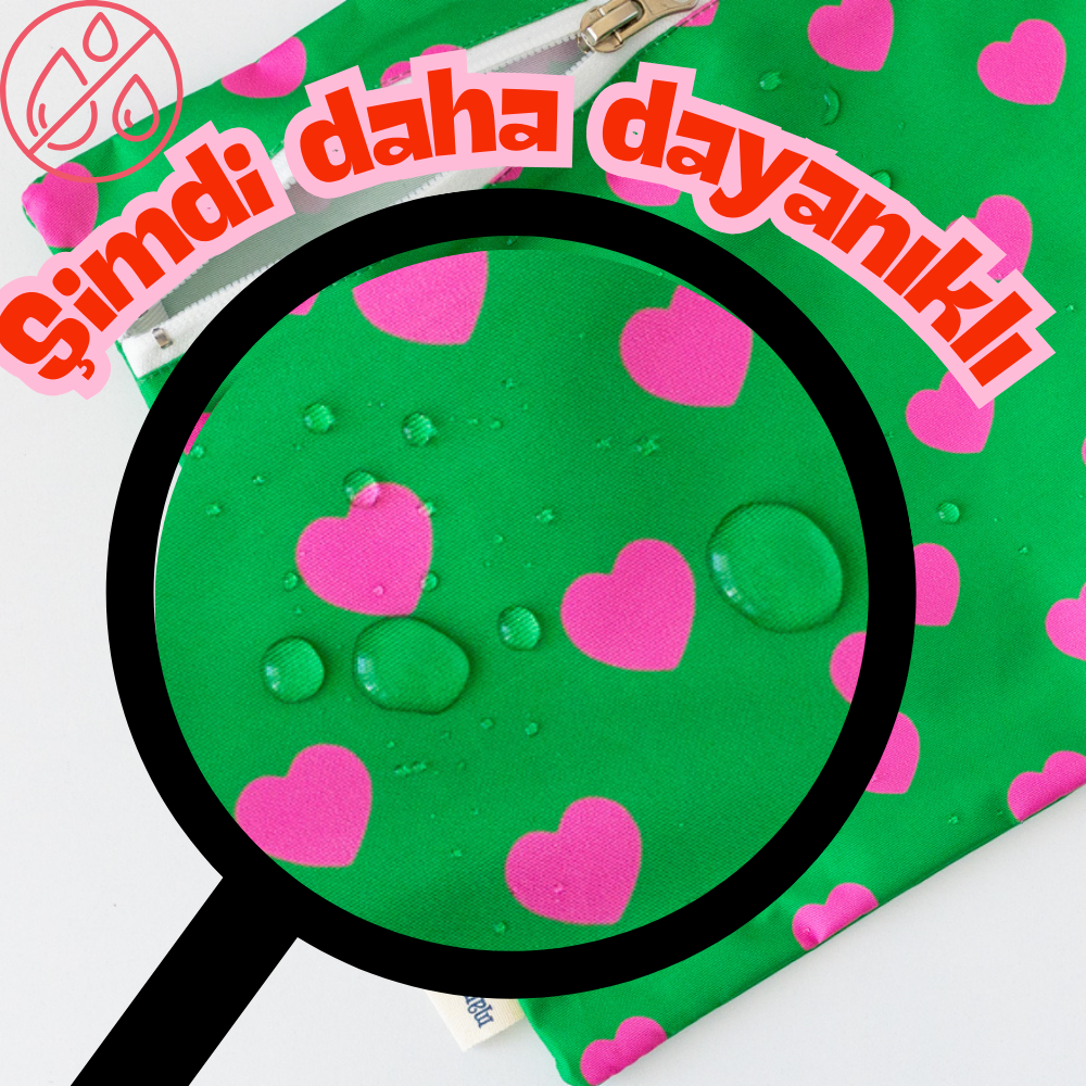 Temiz & Islak/Kirli 2li Çanta Seti Kalpler Yeşil Pembe