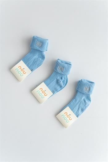  Nou Nou 3lü Mavi Bebek Çocuk Arma Nakışlı Çorap