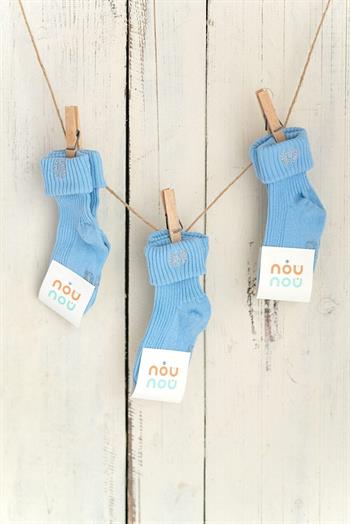  Nou Nou 3lü Mavi Bebek Çocuk Arma Nakışlı Çorap