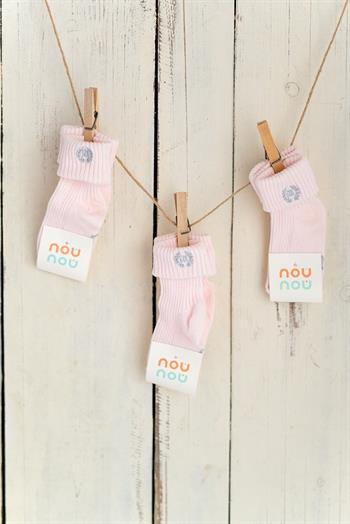  Nou Nou 3lü Pembe Kız Bebek Çocuk Simli Nakışlı Çorap