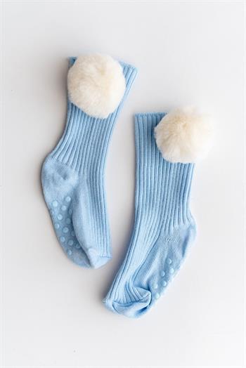  Nou Nou Mavi Bebek Peluş Ponponlu Kaydırmaz Dizaltı Çorap