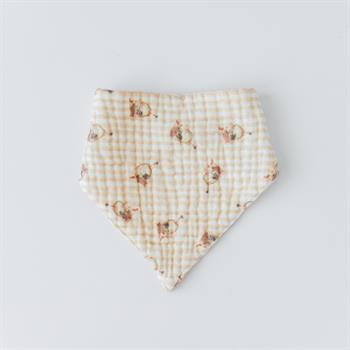 %100 Organik Müslin Üçgen Mama Önlüğü Çift kat Müslin -  Tavşan Desenli 