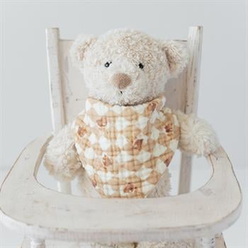 %100 Organik Müslin Üçgen Mama Önlüğü Çift kat Müslin -  Ayı Desenli 