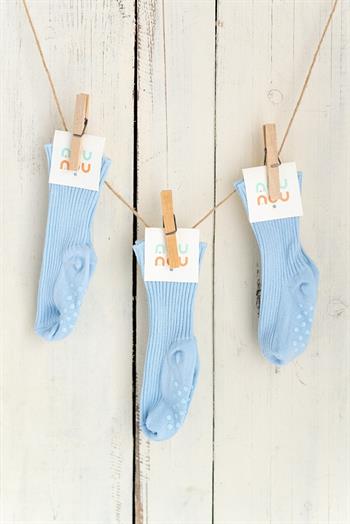 3lü Mavi Bebek Çocuk Katlamalı Kaydırmaz Çorap