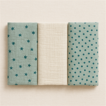 3lü Müslin Set - Mint Yıldızlı Takım