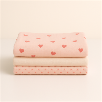 3lü Müslin Set - Pudra Kalp Takım  