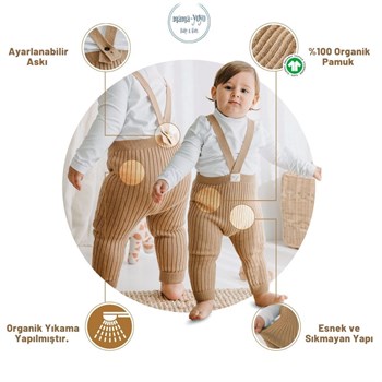 Organic Knitted Baby Tight with Suspenders Cappucino