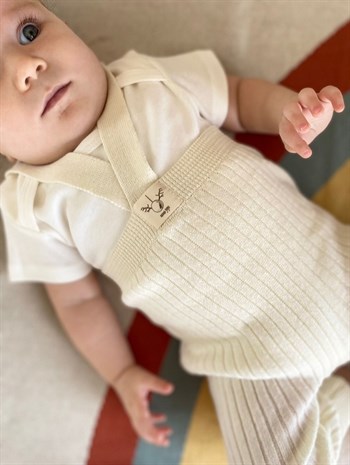 Organic Knitted Baby Tight with Suspenders-Cream