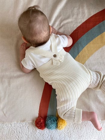 Organic Knitted Baby Tight with Suspenders-Cream