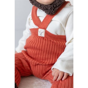 Organic Knitted Baby Tight with Suspenders-Brick Red