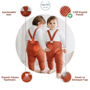 Organic Knitted Baby Tight with Suspenders-Brick Red