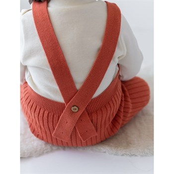 Organic Knitted Baby Tight with Suspenders-Brick Red