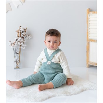 Organic Knitted Baby Tight with Suspenders-Mint