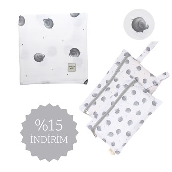  Advantageous Set- Multi Purpose Organic Muslin Throw & Water-proof - Dirty/Wet Bag Set of 2- Elephantine 