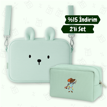 Avantajlı Set - Puset Çantası - Kadife Organizer Çanta Mint 