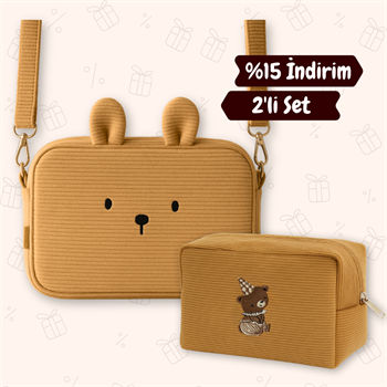 Avantajlı Set - Puset Çantası - Kadife Organizer Çanta Tarçın