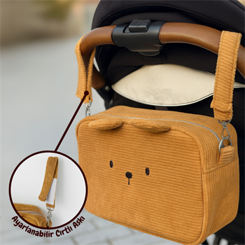 Avantajlı Set - Puset Çantası - Organik Bebek Battaniyesi Ayı 