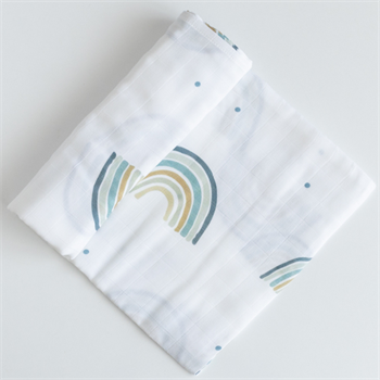 Multi Purpose Organic Muslin Throws  100% Organic Cotton- Rainbow Blue