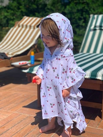 Muslin Ruffle Ponchos - Cherry   