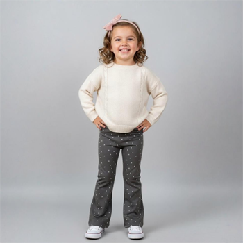 İspanyol Paça Gri Çocuk Tayt %100 Pamuk  2-3 Yaş