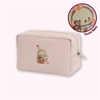 Kadife Organizer Çanta Pudra - Tavşan nakışlı