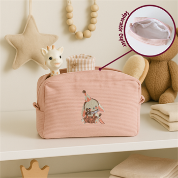 Kadife Organizer Çanta Pudra - Tavşan nakışlı