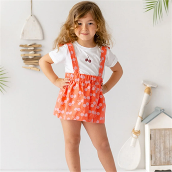 Kirazlı Askılı Kot Etek T-shirt Takım