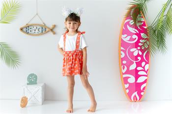 Kirazlı Askılı Kot Etek T-shirt Takım