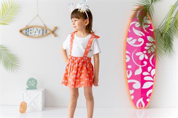 Kirazlı Askılı Kot Etek T-shirt Takım