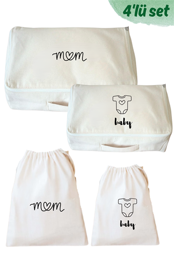 Mom&Baby İkili Valiz İçi Düzenleyici / Organizer Hurç, Kese Seti 4lü set 