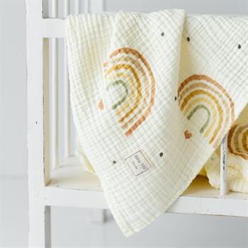 Organic Baby Blanket // 4 Layer Crinkle Muslin- Rainbow Rosy