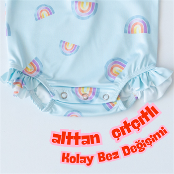 Önden Fermuarlı - Alttan Çıtçıtlı Mayo Gökkuşağı