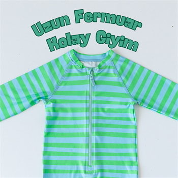 Önden Fermuarlı - Tulum Mayo - Çizgili