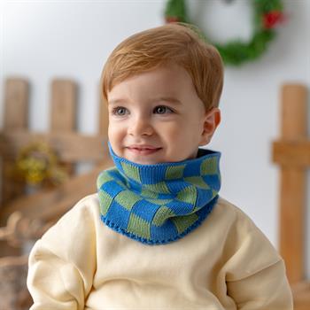 Triko Boyunluk - Dama Örgü  - Çağla Yeşili - Mavi  - 1-5 Yaş 