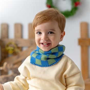 Triko Boyunluk - Dama Örgü  - Çağla Yeşili - Mavi  - 1-5 Yaş 