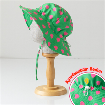 UV Korumalı Şapka - Kalpler - 7 Yaşa Kadar Uyumlu - Yeşil Pembe
