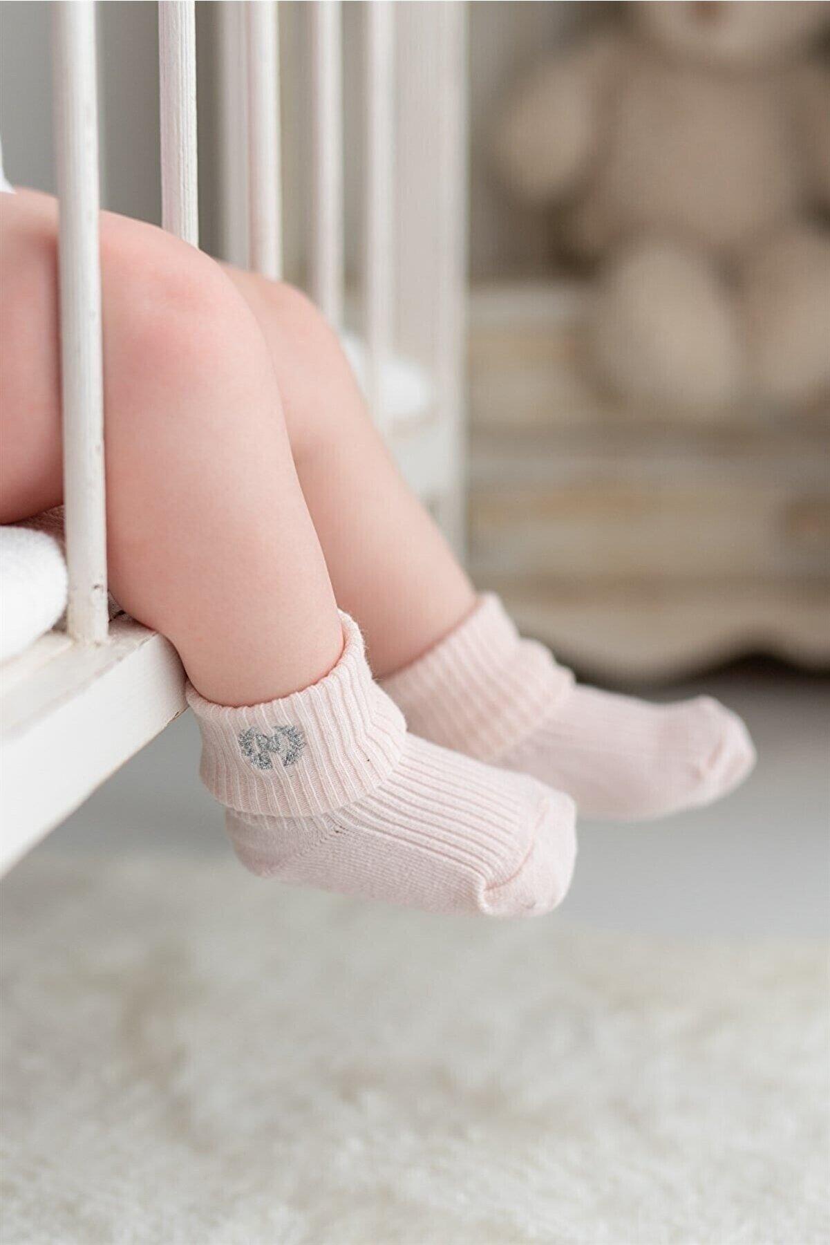  Nou Nou 3'lü Pembe Kız Bebek Çocuk Simli Nakışlı Çorap