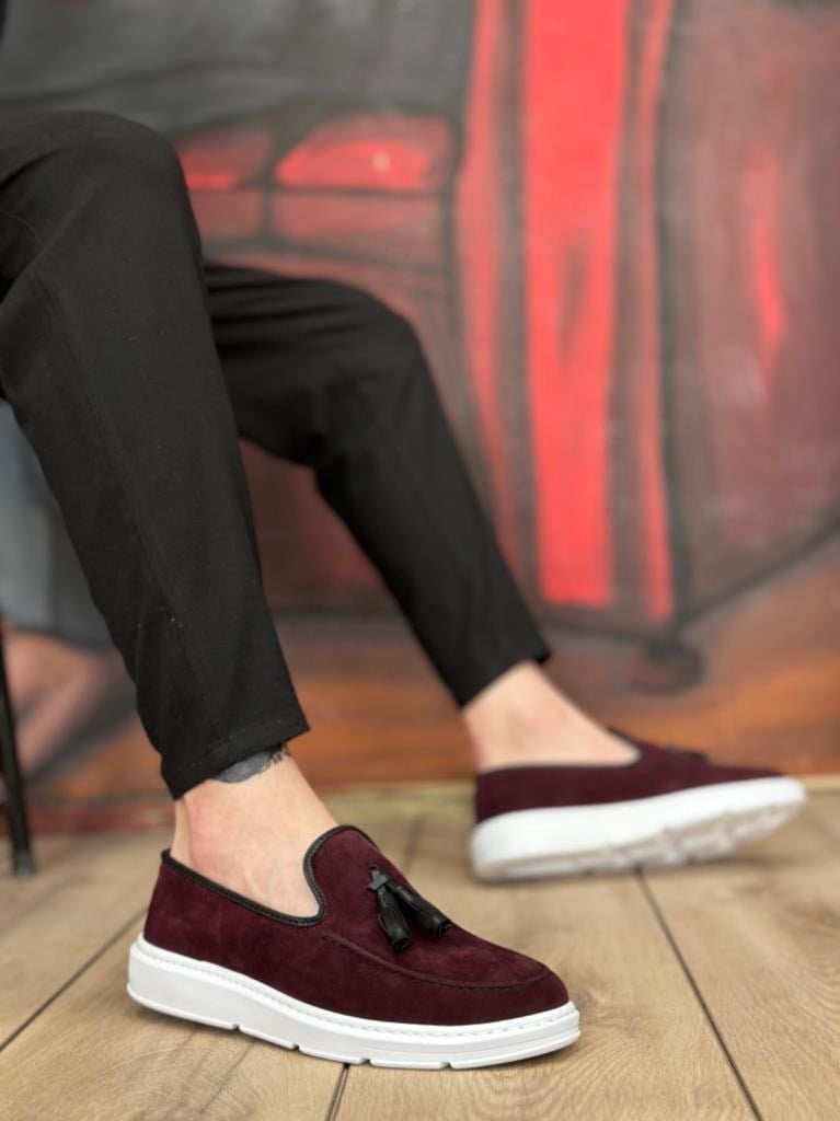 BA0005 Bağcıksız Yüksek Taban Bordo Süet Klasik Püsküllü Corcik Erkek AyakkabıBA0005 Bağcıksız Yüksek Taban Bordo Süet Klasik Püsküllü Corcik Erkek Ayakkabı