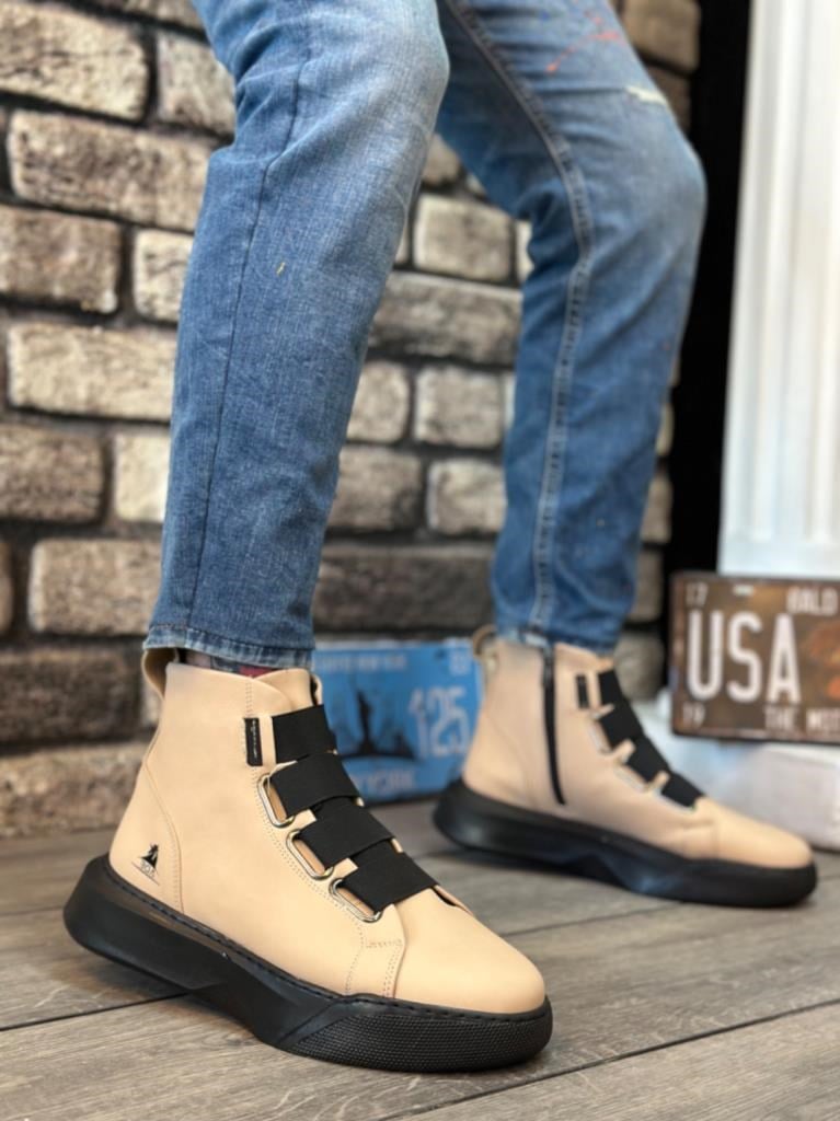 BA0142 Bantlı Erkek Yüksek Taban Krem Spor BotBA0142 Bantlı Erkek Yüksek Taban Krem Spor Bot