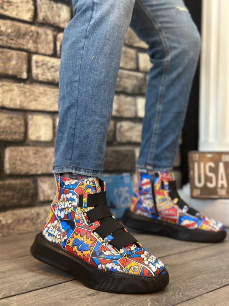 BA0142 Bantlı Erkek Yüksek Taban Popart Model Spor BotBA0142 Bantlı Erkek Yüksek Taban Popart Model Spor Bot