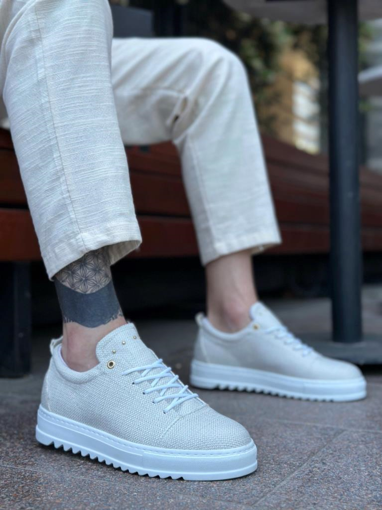 BA0152 Bağcıklı Yüksek Taban Krem Keten Erkek AyakkabıBA0152 Bağcıklı Yüksek Taban Krem Keten Erkek Ayakkabı